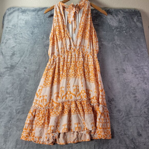 BTFBM‎ Women Orange Geometric Sleeveless Ruffle Hem Mini Dress S Summer Resort - Picture 9 of 11